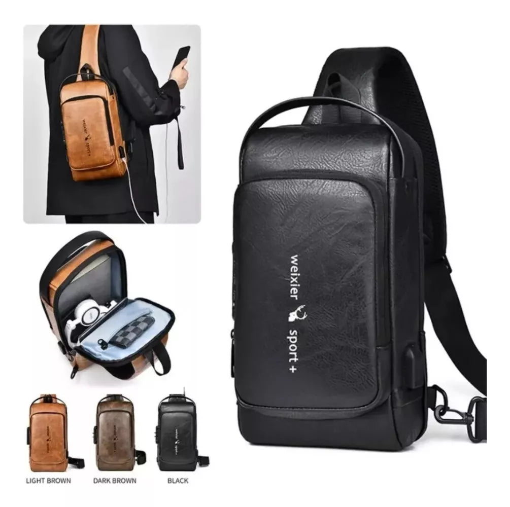 BOLSO DEPORTIVO DE CUERO ANTI ROBO